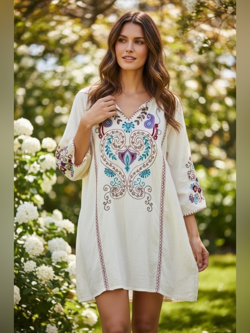 Embroidered Boho Beach Coverup Dress